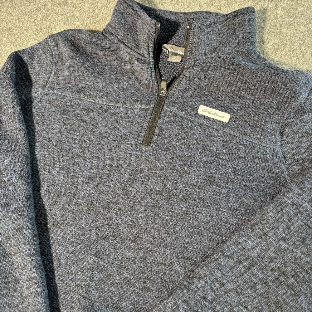 Eddie Bauer 1/4 Zip Pullover Mens Large Blue Sweater Knit Outdoor Jacket Fleece